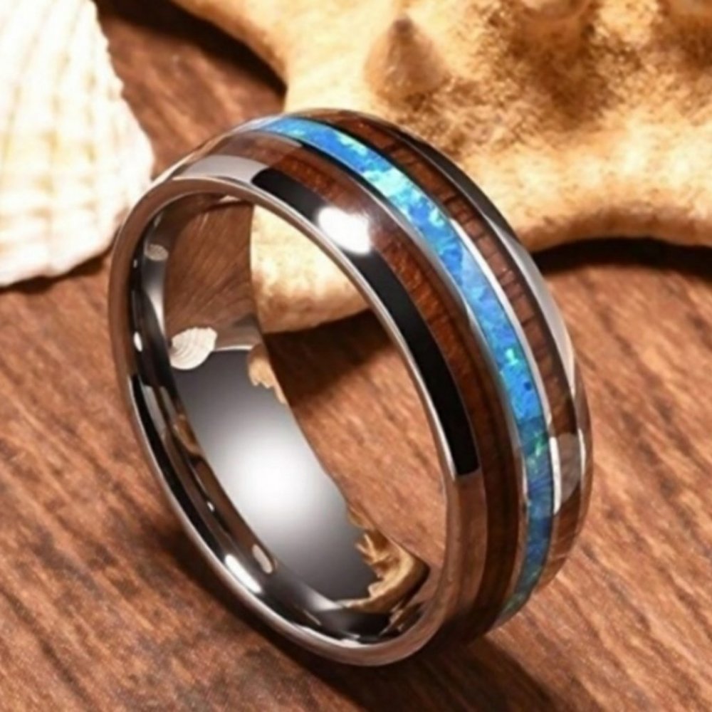 *Unisex Tungsten Hawaiian KOA Wood Abalone Ring - Picture 3 of 7